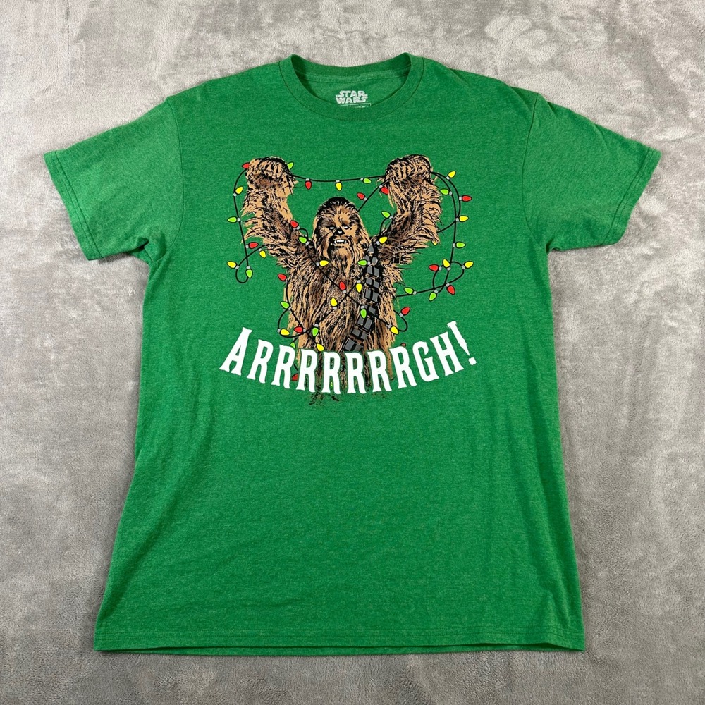 Star Wars Fifth Sun Mens Green Chewbacca Christmas Lights Graphic T-Shirt M